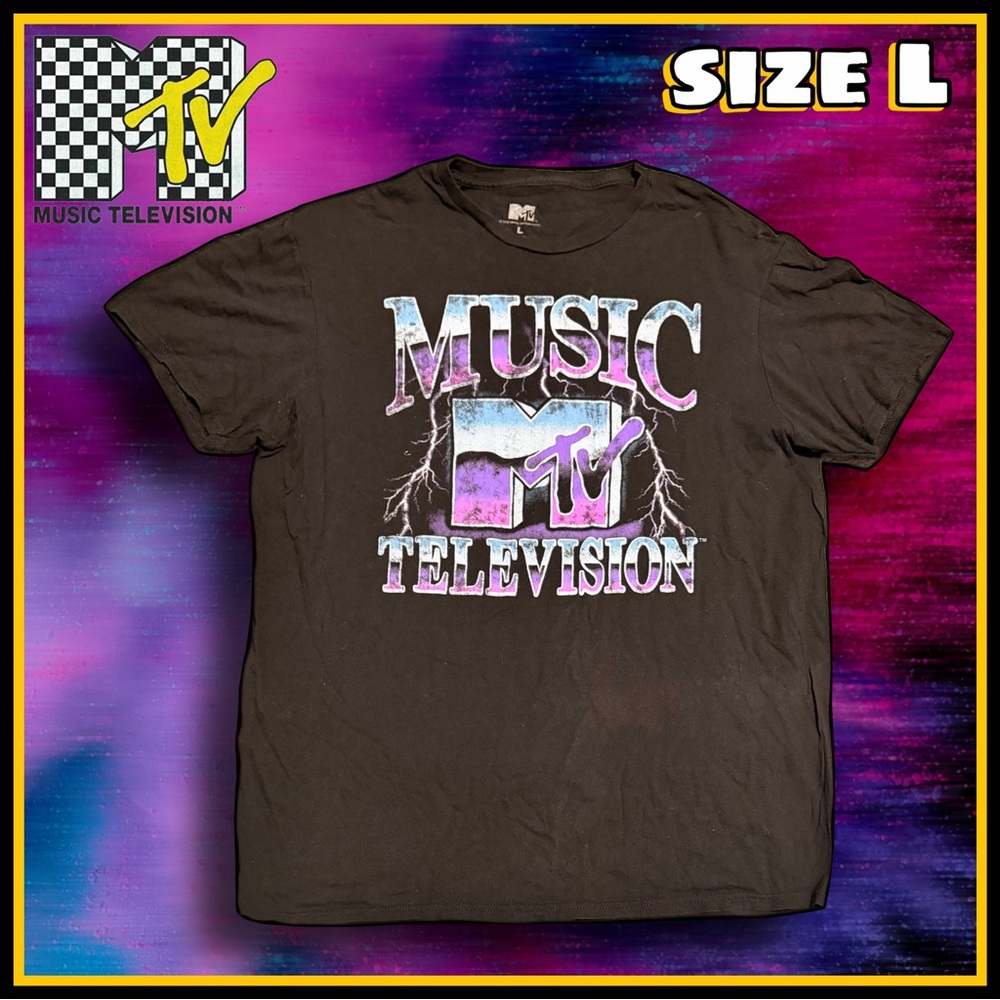 MTV black short sleeve logo graphic TSHIRT size L